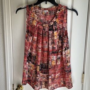 NWOT SPENSE BEIGE/ORANGE PRINT SLEEVELESS BLOUSE SZ L